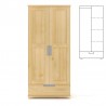 Nowoczesna podwójna drewniana szafa sosnowa SF1P z drążkiem, półkami i szufladą.