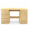 Drewniane duże biurko sosnowe z trzema szufladami i drzwiczkami.