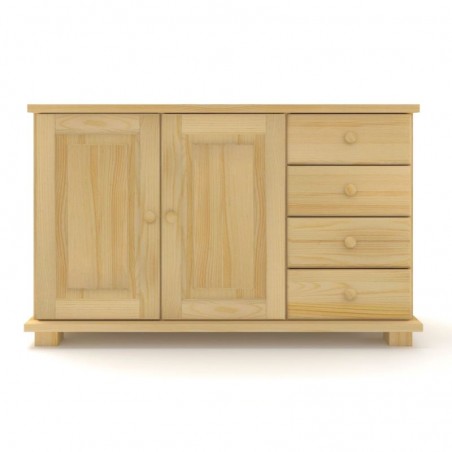 Drewniana komoda sosnowa K15-K z czterema szufladami i parą drzwi.