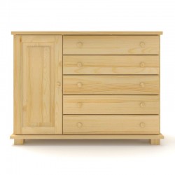 Drewniana komoda sosnowa z dużymi szufladami + pojedyncze drzwiczki.