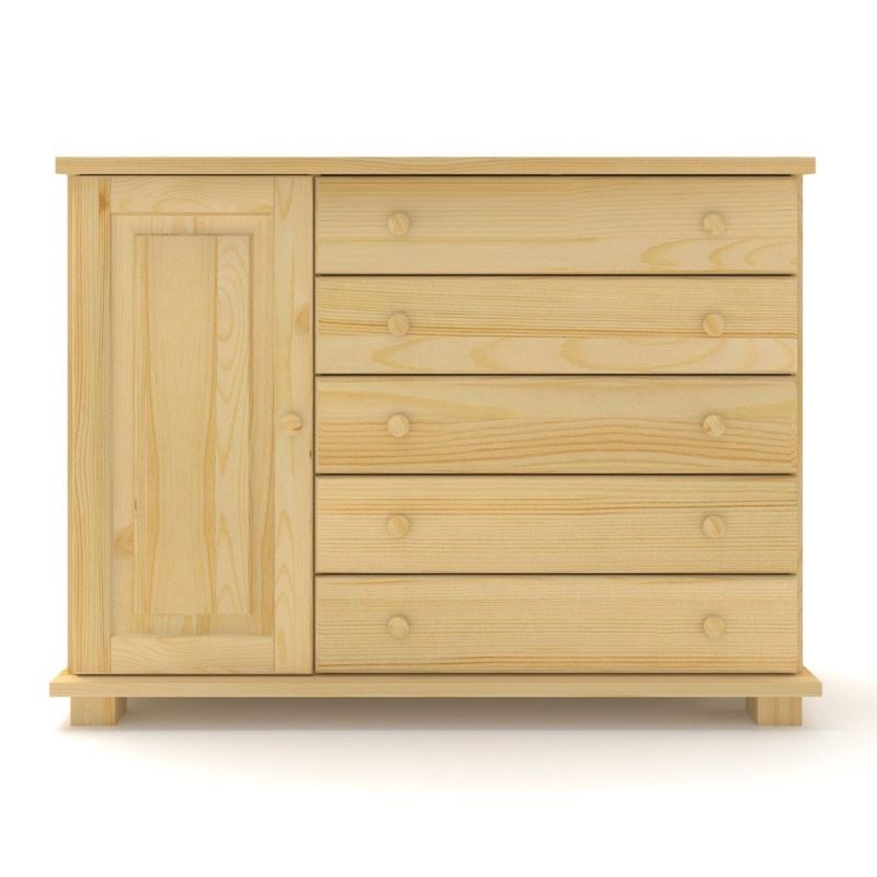 Drewniana komoda sosnowa z dużymi szufladami + pojedyncze drzwiczki.