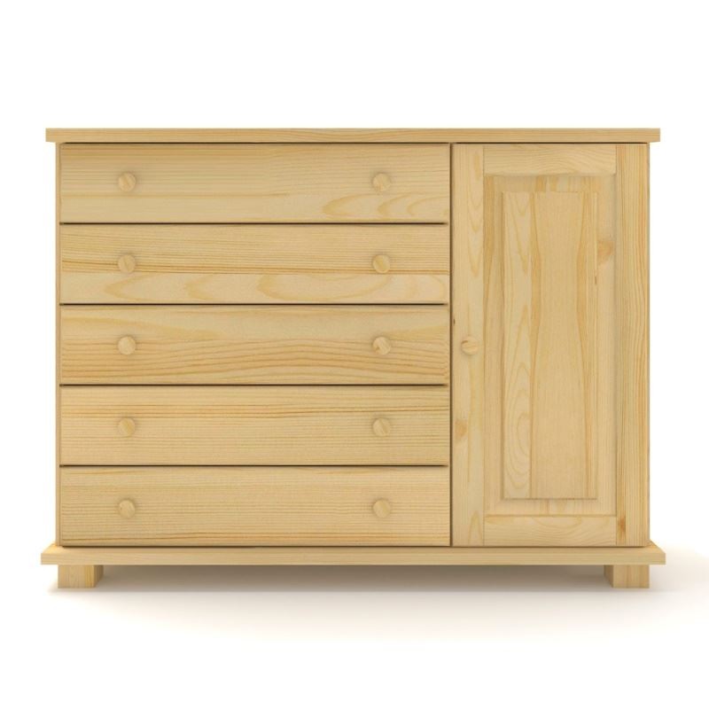 Drewniana komoda sosnowa K20-K ostry kant z pojemnymi szufladami i drzwiami.