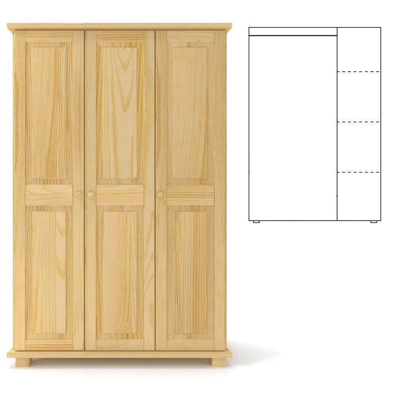 Szafa sosnowa potrójna S3P-K 124x190x60 cm ostre kanty