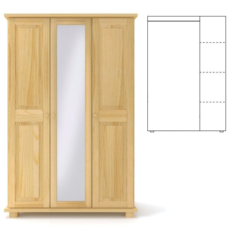 Szafa sosnowa potrójna S3PL-K 124x190x60 cm ostre kanty