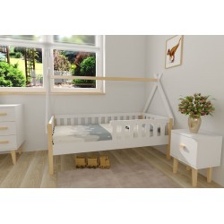 Biało-sosnowe łóżko dziecięce Domek 80x160 cm