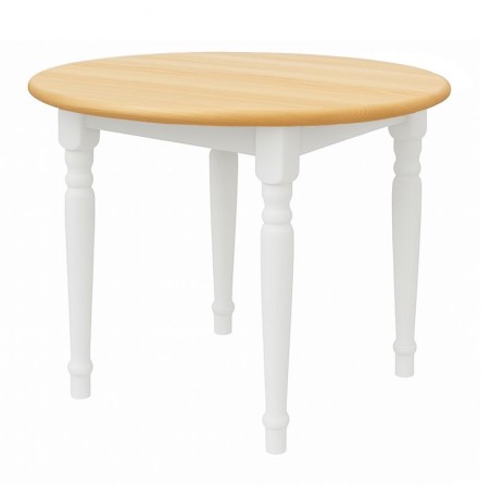 Biało-sosnowy stół sosnowy okrągły z toczonymi nogami - różne wymiary