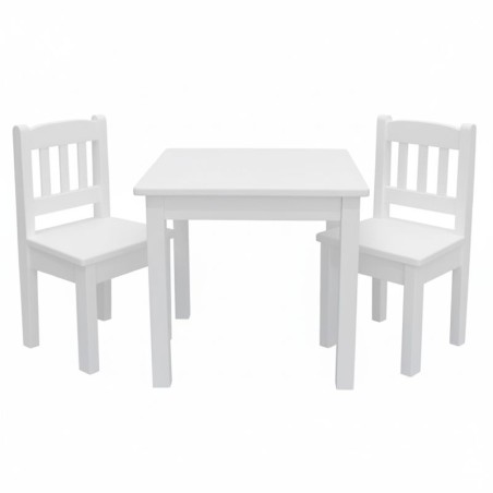 Kwadratowy biały stolik sosnowy 50x50 cm+ krzesełka dziecięce