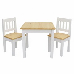 Kwadratowy biało-sosnowy stolik dziecięcy 50x50 cm + krzesełka dziecięce